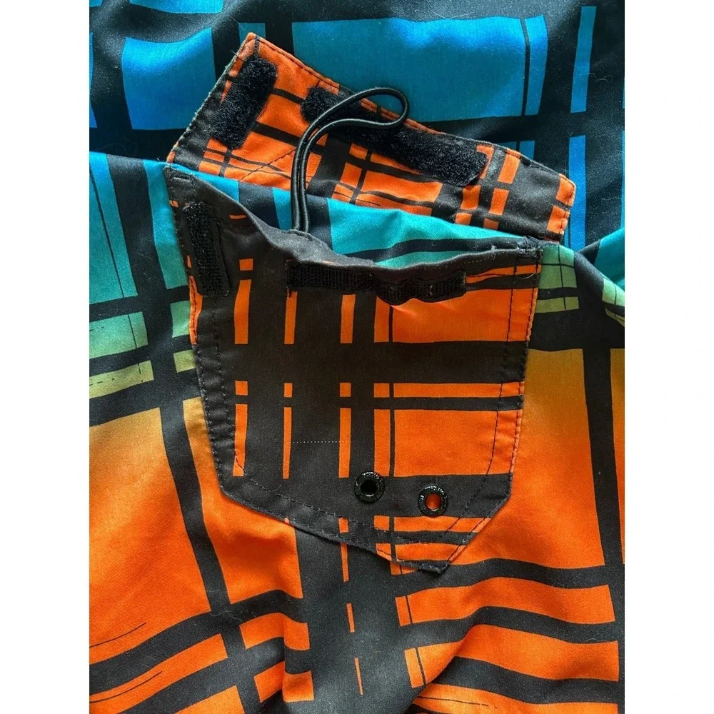 Hang Ten Mens‎ Board Shorts Size 30 Plaid Ombre Orange Blue Black